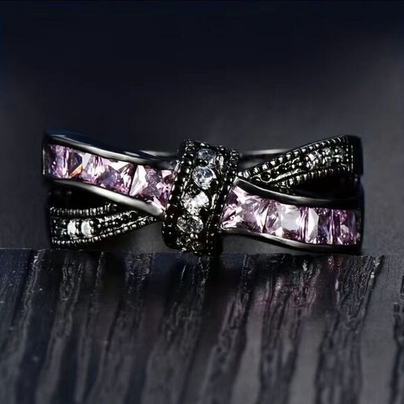 Gothic Style Ring Trendy X Shape Knot Design Inlaid Shining Zircons SIZE 10 - Picture 4 of 8